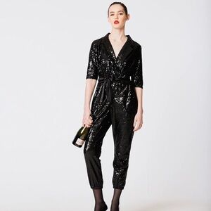 L’ecole Des Femmes Black Sequin Catwoman Jumpsuit